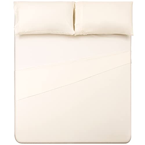 Queen Size Sheets Set 4pcs Extra Soft Cooling Bed Sheets Fine Brushed Microfiber Polyester Luxury Bedding Sheets Up to 16" Deep Pocket Cream