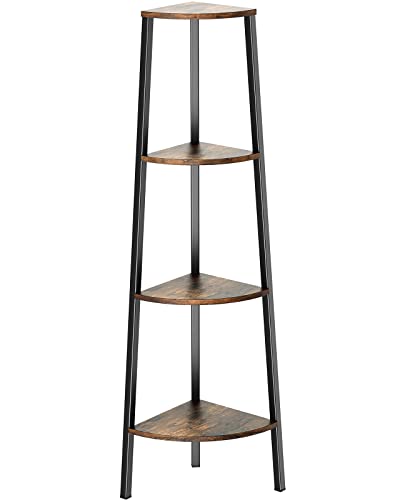 4 Tier Corner Shelf Standing, Shelving Unit, Display Rack for Bedroom, Living Room, Office, Kitchen, Rustic Brown