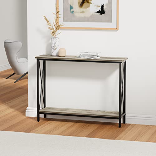 Console Table, Narrow Sofa Table with Shelves, 2 Tier Industrial Entryway Table w/Metal Frame for Hallway/Foyer/Corridor/Front Hall, 40 x 11.81 x 31.5 Inches -Greige and Black