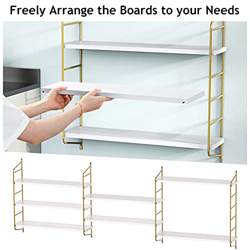 Floating Shelves Wall Mounted, Gold Wall Shelves for Living Room, Bedroom, Bathroom, Kitchen, 3 Tier Bookshelf 24 Inch White and Gold - AMFS15