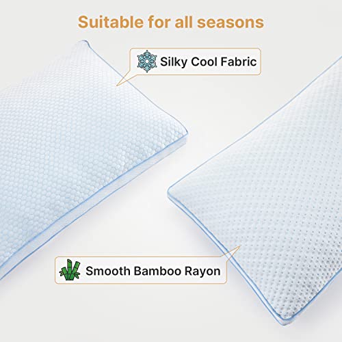 Gel Memory Foam Pillows for Cooling Sleeping , Premium Adjustable Loft Pillow for Side and Back Sleepers, Bed Pillow with Washable Cover from Bamboo Derived Rayon - Queen 1PCS