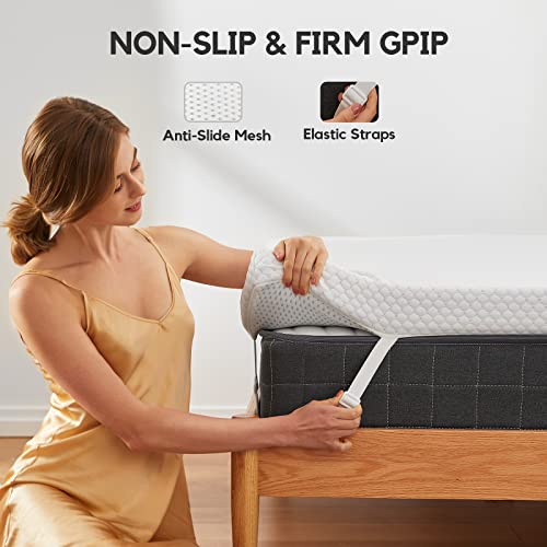 3 Inch Gel Memory Foam Mattress Topper for Cooling Sleep, Premium Bed Topper with Non-Slip Removable Soft Cover, CertiPUR-US Certified, Full, White