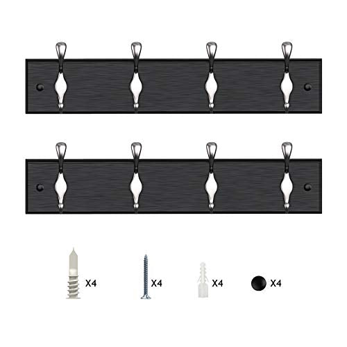 Coat Rack Wall Mount 2 Packs, Coat Hooks Wall Hooks Coat Hangers for Wall, Hat Racks Hooks for Hanging Coats Wall Mounted, Black