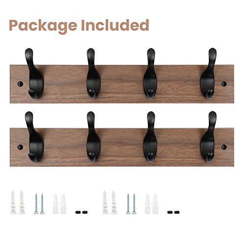 Coat Rack Wall Mount 2 Packs, Entryway Coat Rack with 4 Wall Hooks, Coat Hat Hanger for Wall Organized and Storage in Living Room, Bedroom Wooden AMCR03