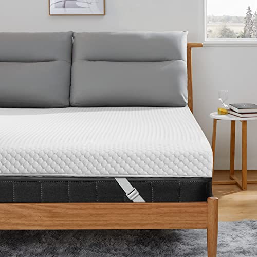 3 Inch Memory Foam Topper Infused Cooling Gel Supportive Mattress Topper Anti-Slide with Ventilated High Density Design Relieving Pains in The Back & Neck Improving The Sleep, King Size, White