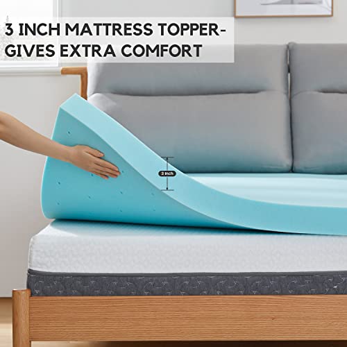 3 Inch Memory Foam Mattress Topper, Cooling Gel Ventilated Design, CertiPUR-US Certified, Full