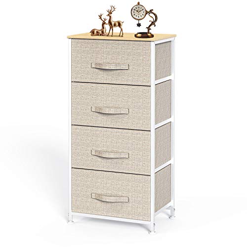 4 Drawer Fabric Dresser Storage Tower, Dresser Chest with Wood Top, Organizer Unit for Closets Bedroom Nursery Room Hallway by