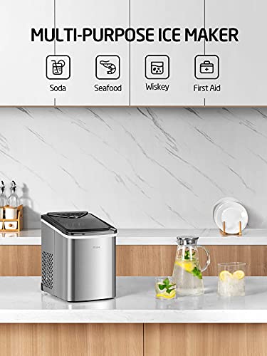 Ice Maker Machine for Countertop, 9 Bullet Ice Cubes Ready in 6 Minutes, 26lbs in 24Hrs Portable Ice Maker Machine Self-Cleaning, 2 Sizes of Bullet-Shaped Ice for Home Kitchen Office Bar Party