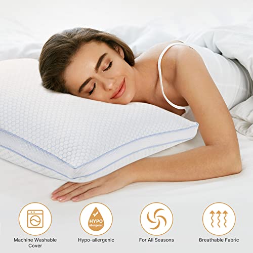 Gel Memory Foam Pillows for Cooling Sleeping , Premium Adjustable Loft Pillow for Side and Back Sleepers, Bed Pillow with Washable Cover from Bamboo Derived Rayon - Queen 2PCS