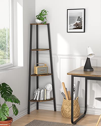 4 Tier Corner Shelf Standing, Shelving Unit, Display Rack for Bedroom, Living Room, Office, Kitchen, Rustic Brown