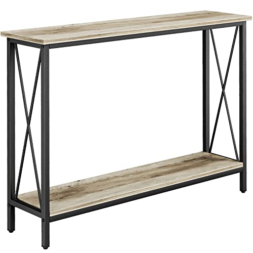 Console Table, Narrow Sofa Table with Shelves, 2 Tier Industrial Entryway Table w/Metal Frame for Hallway/Foyer/Corridor/Front Hall, 40 x 11.81 x 31.5 Inches -Greige and Black