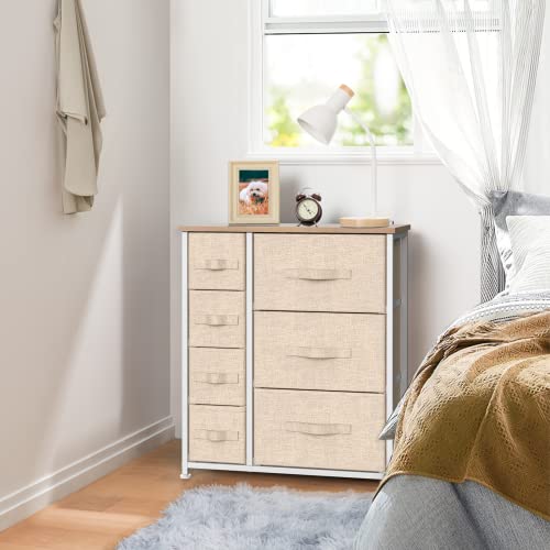 7 Drawer Fabric Dresser Storage Tower, Dresser Chest with Wood Top and Easy Pull Handle, Organizer Unit for Closets, Bedroom, Nursery Room, Office