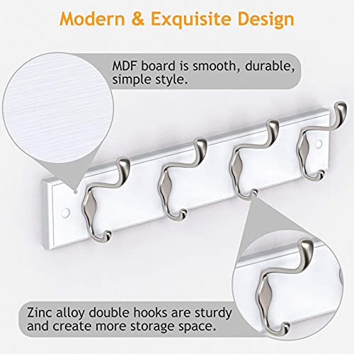 Coat Rack Wall Mount 2 Pack, Coat Hooks Wall Hooks Coat Hangers for Wall, Hat Racks Hooks for Hanging Coats Wall Mounted, White