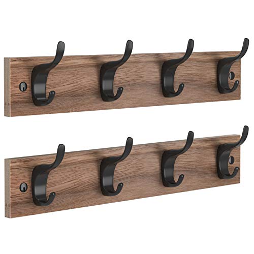 Coat Rack Wall Mount 2 Packs, Entryway Coat Rack with 4 Wall Hooks, Coat Hat Hanger for Wall Organized and Storage in Living Room, Bedroom Wooden AMCR03