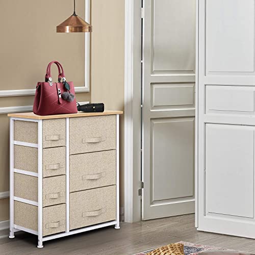 7 Drawer Fabric Dresser Storage Tower, Dresser Chest with Wood Top and Easy Pull Handle, Organizer Unit for Closets, Bedroom, Nursery Room, Office