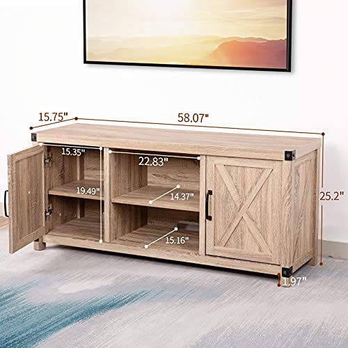 TV Stand for TVs up to 65 Inch with Shelves, Farmhouse TV Stand Style Entertainment Center for Strong Storage, Barn Door TV Stand with Storage for Living Room, APRTS02L