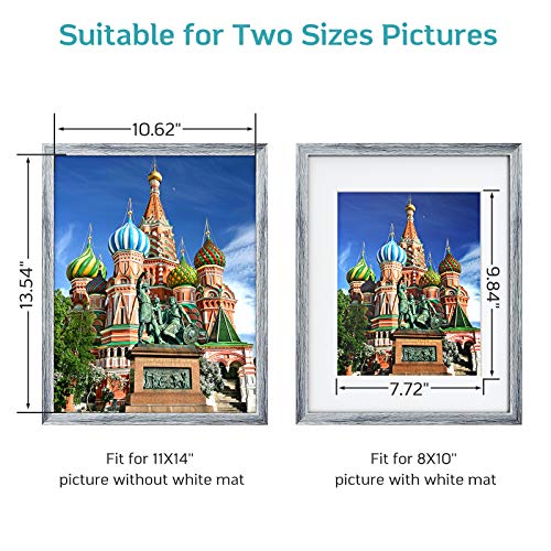 11×14 Elegant Pictures Frames, Display Picture 8x10 with Mat or 11x14 Without Mat, Wall Mounted Frames or Tabletop Display, Modern Photo Frame Set with Mat, 5 Packs, Light Grey MNPF02G