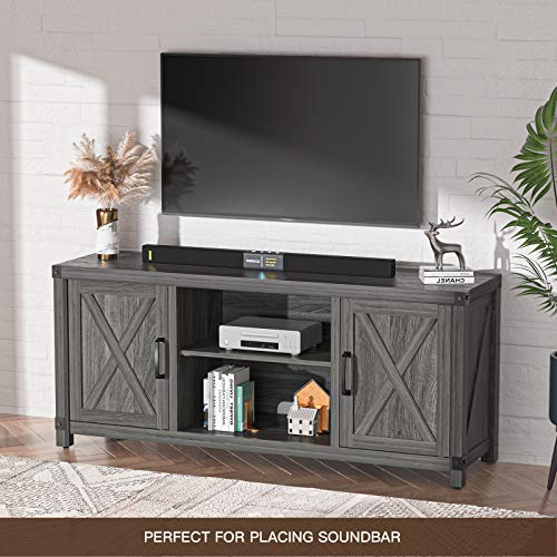 Console Cabinet for TVs up to 65 Inch W/Media Shelves, Farmhouse TV Stand Style Entertainment Center for Soundbar/Other Media, Barn Door TV Stand with Storage for Living Room, APRTS02D