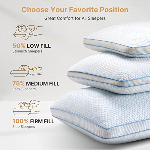 Gel Memory Foam Pillows for Cooling Sleeping , Premium Adjustable Loft Pillow for Side and Back Sleepers, Bed Pillow with Washable Cover from Bamboo Derived Rayon - Queen 1PCS