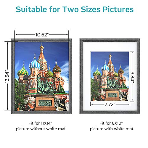 11×14 Pictures Frames Set of 5, Display Picture 8x10 with Mat or 11x14 Without Mat, Elegant Modern Photo Frame Perfect for Wall and Tabletop, Black MNPF02B1