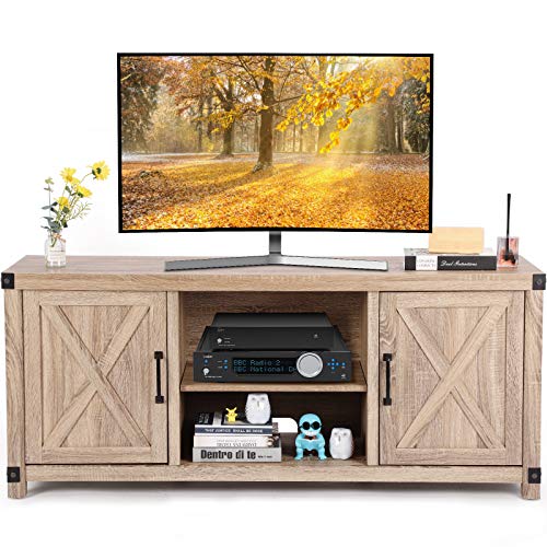 TV Stand for TVs up to 65 Inch with Shelves, Farmhouse TV Stand Style Entertainment Center for Strong Storage, Barn Door TV Stand with Storage for Living Room, APRTS02L