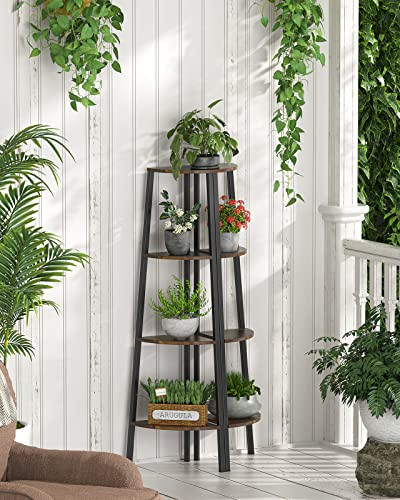 4 Tier Corner Shelf Standing, Shelving Unit, Display Rack for Bedroom, Living Room, Office, Kitchen, Rustic Brown