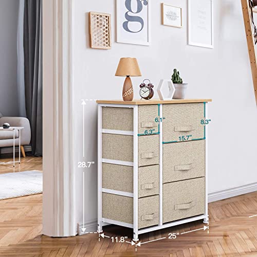 7 Drawer Fabric Dresser Storage Tower, Dresser Chest with Wood Top and Easy Pull Handle, Organizer Unit for Closets, Bedroom, Nursery Room, Office