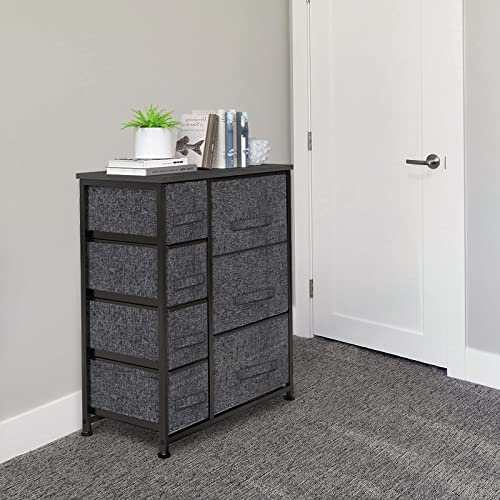 Storage Tower with 7 Drawers Fabric Dresser Drawer Organizer for Bedroom with Steel Frame, Wood Top, Easy Pull Drawer for Closet, Hallway, Entryway, Nursery Room (Black)