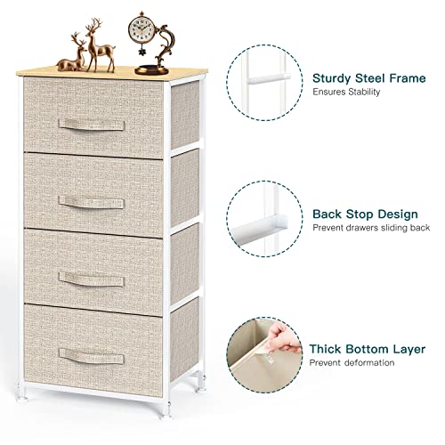 4 Drawer Fabric Dresser Storage Tower, Dresser Chest with Wood Top, Organizer Unit for Closets Bedroom Nursery Room Hallway by