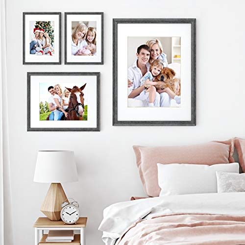 11×14 Pictures Frames Set of 5, Display Picture 8x10 with Mat or 11x14 Without Mat, Elegant Modern Photo Frame Perfect for Wall and Tabletop, Black MNPF02B1