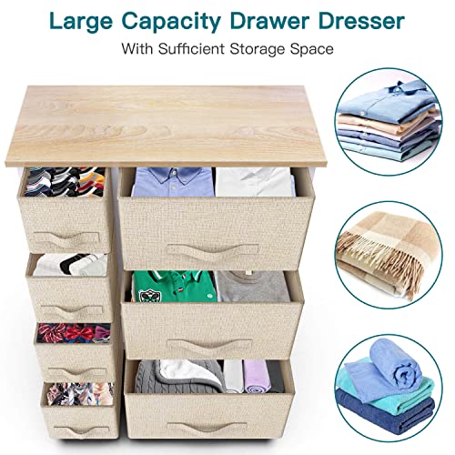 7 Drawer Fabric Dresser Storage Tower, Dresser Chest with Wood Top and Easy Pull Handle, Organizer Unit for Closets, Bedroom, Nursery Room, Office