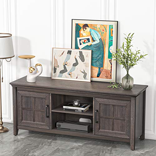 Wood TV Stand for TVs up to 65inch Rustic Media Console Table with Adjustable Storage Cabinet Entertainment Center for Living Room Farmhouse TV Table- APRTS04B