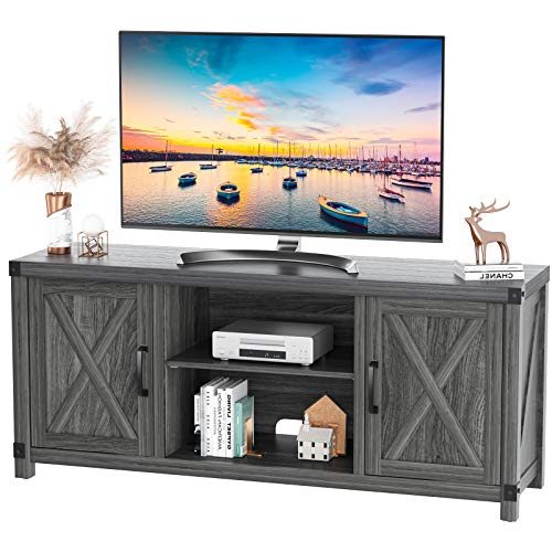 Console Cabinet for TVs up to 65 Inch W/Media Shelves, Farmhouse TV Stand Style Entertainment Center for Soundbar/Other Media, Barn Door TV Stand with Storage for Living Room, APRTS02D