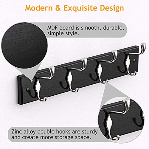 Coat Rack Wall Mount 2 Packs, Coat Hooks Wall Hooks Coat Hangers for Wall, Hat Racks Hooks for Hanging Coats Wall Mounted, Black