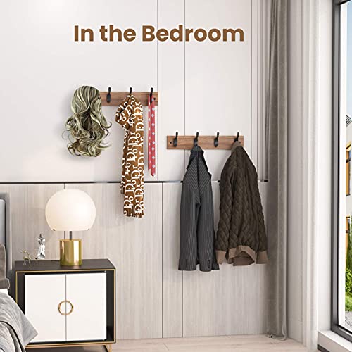 Coat Rack Wall Mount 2 Packs, Entryway Coat Rack with 4 Wall Hooks, Coat Hat Hanger for Wall Organized and Storage in Living Room, Bedroom Wooden AMCR03