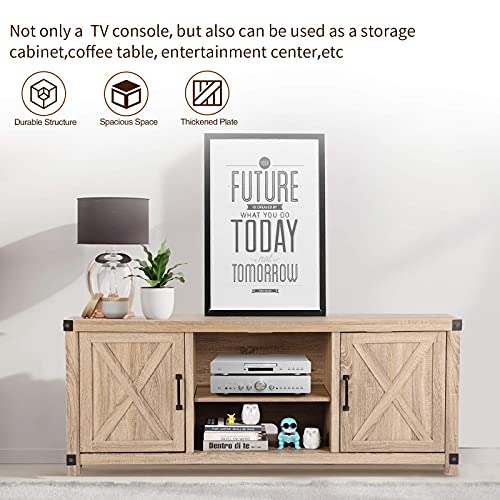 TV Stand for TVs up to 65 Inch with Shelves, Farmhouse TV Stand Style Entertainment Center for Strong Storage, Barn Door TV Stand with Storage for Living Room, APRTS02L