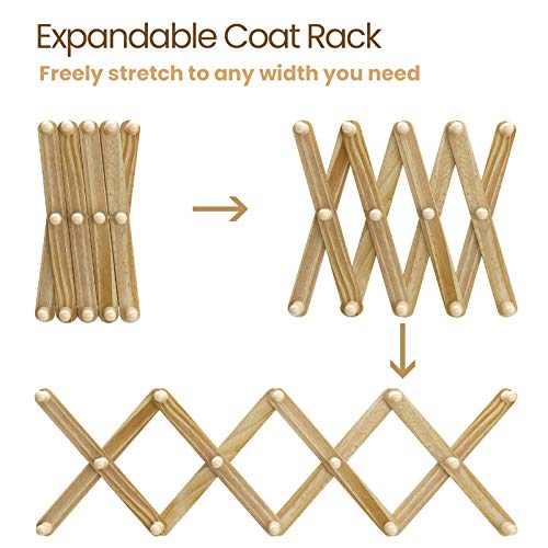 2 Pack Accordion Expandable Coat Racks, Wall Mounted with 14 Hooks, Versatile Coat Hook Hat Rack for Organizing in Bedroom, Entryway AMCR04K