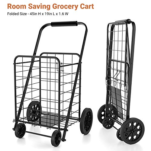 Grocery Cart with Wheels, Heavy Duty Foldable Lightweight Shopping Cart, 176lb Large Capacity Shop Cart for Groceries, Laundry, Pantry, Garage-AMTUC2