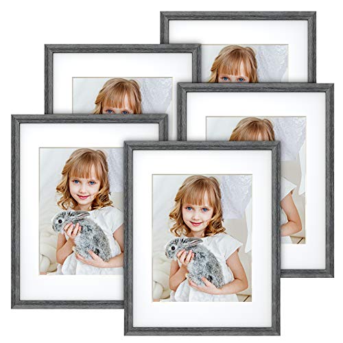 8X10 Picture Frames Set of 5, Display Photos 5X7 with Mat or 8X10 without Mat for Tabletop or Wall Mounting Display, Modern Photo Frame Set of 5, Black MNPF01B1