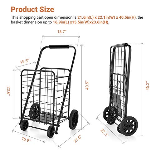 Grocery Cart with Wheels, Heavy Duty Foldable Lightweight Shopping Cart, 176lb Large Capacity Shop Cart for Groceries, Laundry, Pantry, Garage-AMTUC2