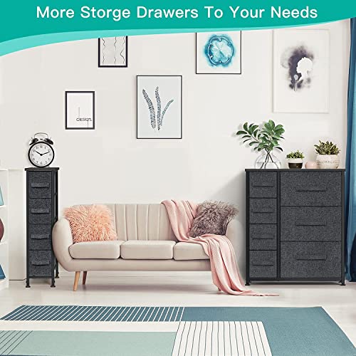 Storage Tower with 7 Drawers Fabric Dresser Drawer Organizer for Bedroom with Steel Frame, Wood Top, Easy Pull Drawer for Closet, Hallway, Entryway, Nursery Room (Black)