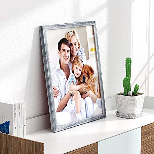 11×14 Elegant Pictures Frames, Display Picture 8x10 with Mat or 11x14 Without Mat, Wall Mounted Frames or Tabletop Display, Modern Photo Frame Set with Mat, 5 Packs, Light Grey MNPF02G