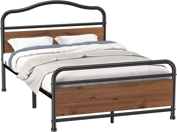 Ciays Queen Size Metal Platform Bed Frame Mattress Foundation with Sturdy Wood Headboard and Footboard No Box Spring Needed Under Bed Storage Steel Slats,Black Queen Steel & wood frame