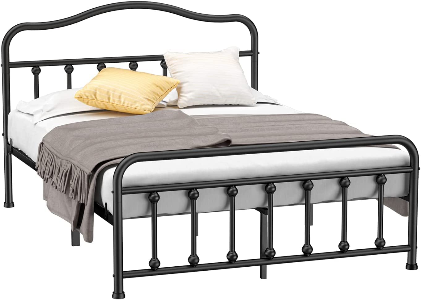 Queen Size Metal Platform Bed Frame Mattress Foundation with Sturdy Steel Headboard and Footboard No Box Spring Needed Under Bed Storage Steel Slats, Black