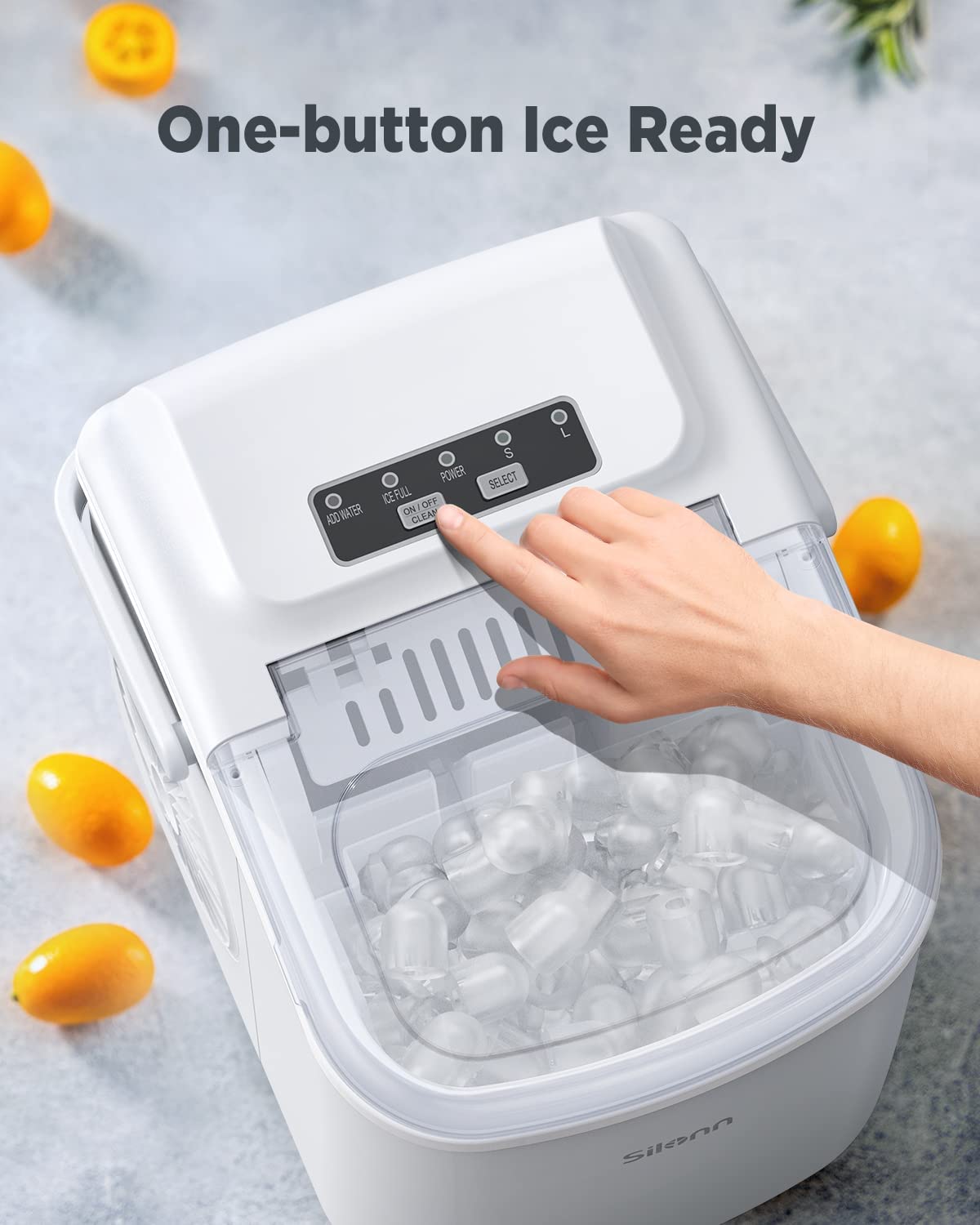 Countertop Ice Maker, 9 Cubes Ready in 6 Mins, 26lbs in 24Hrs, Self-Cleaning Ice Machine with Ice Scoop and Basket, 2 Sizes of Bullet Ice for Home Kitchen Office Bar Party,  White Ice Maker