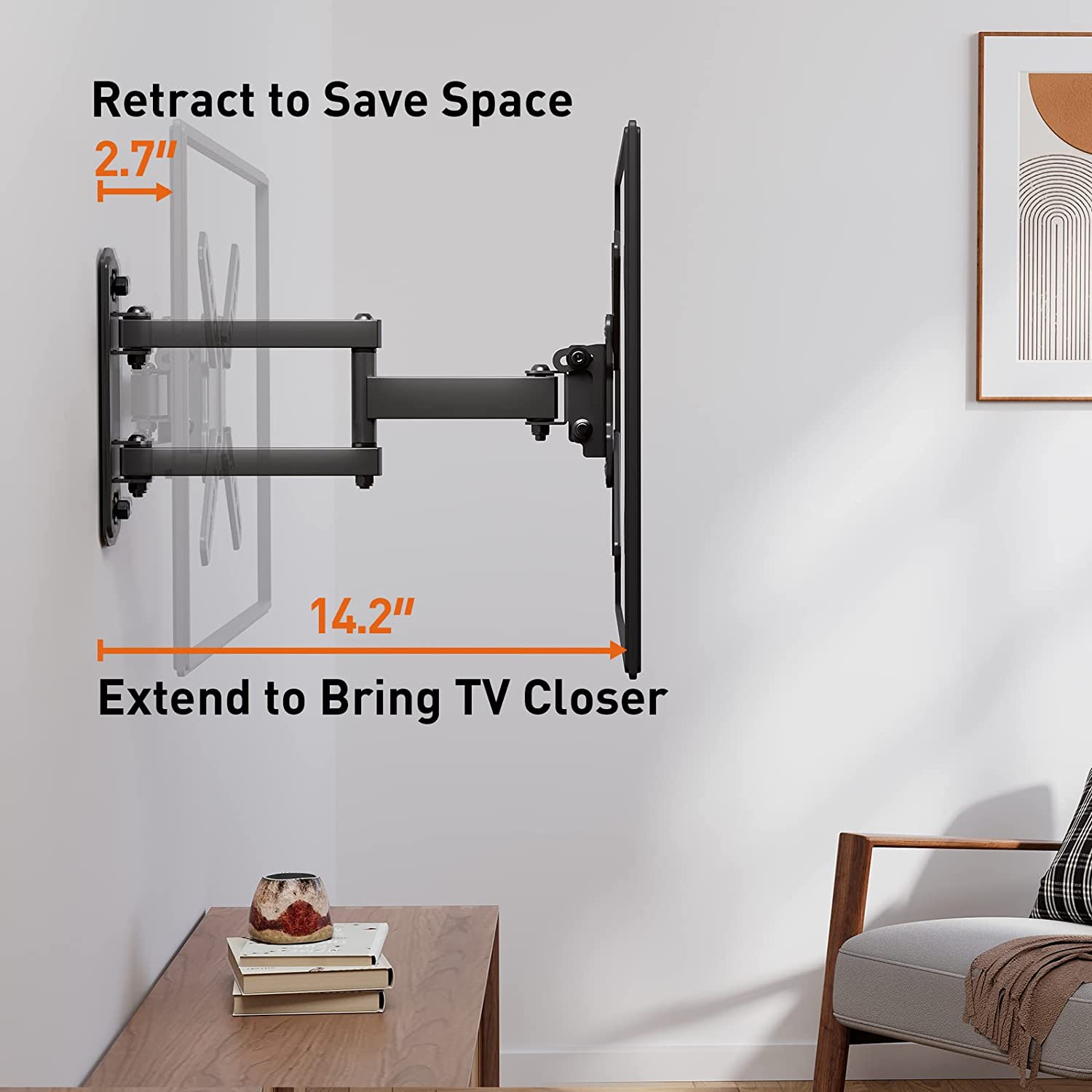 TV Wall Mount for 13-42 inch Flat or Curved TVs & Monitors up to 55 lbs, Full Motion TV Wall Mount with Articulating Arm, Swivel Corner TV Wall Mount, Max VESA 200x200mm, PGSF6