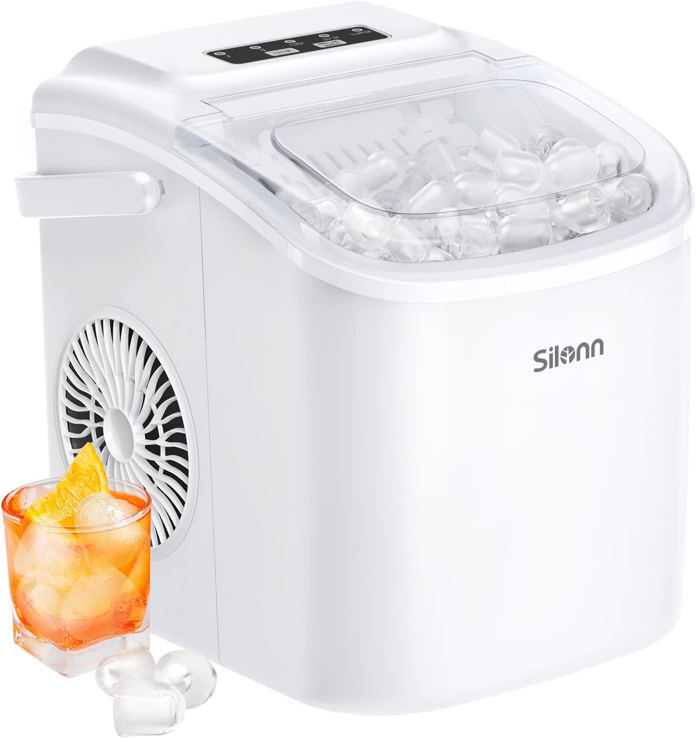 Countertop Ice Maker, 9 Cubes Ready in 6 Mins, 26lbs in 24Hrs, Self-Cleaning Ice Machine with Ice Scoop and Basket, 2 Sizes of Bullet Ice for Home Kitchen Office Bar Party,  White Ice Maker