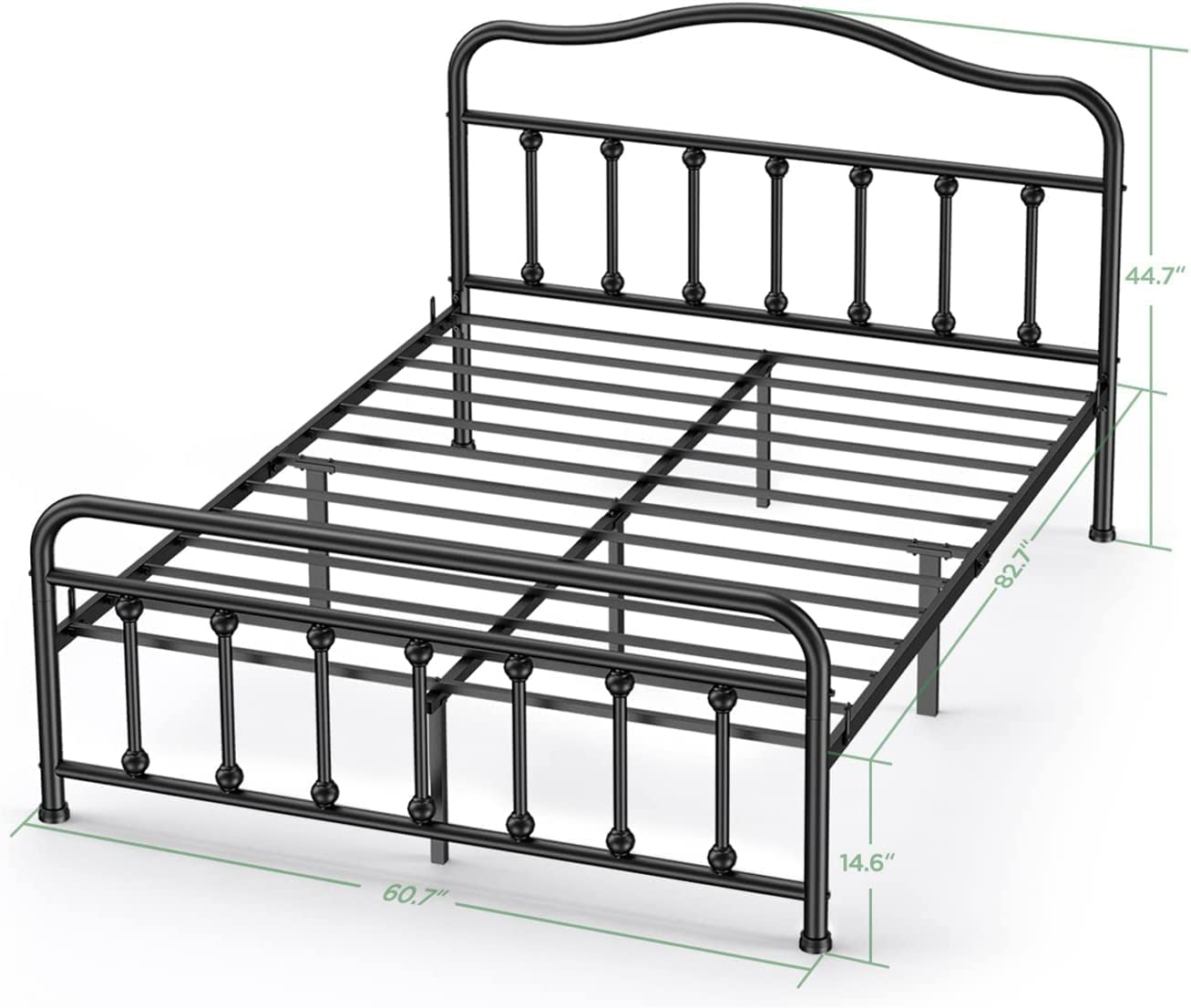 Queen Size Metal Platform Bed Frame Mattress Foundation with Sturdy Steel Headboard and Footboard No Box Spring Needed Under Bed Storage Steel Slats, Black