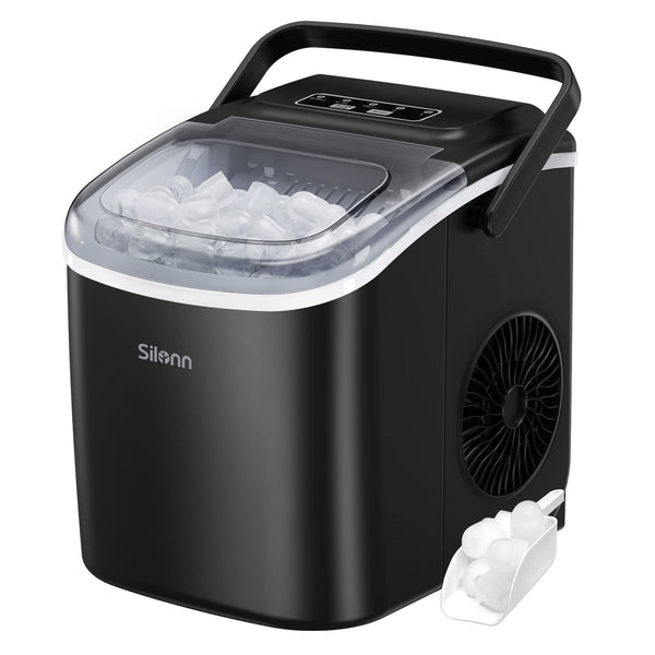 Silonn Ice Makers Countertop, Portable Ice Maker Machine with Self-Cleaning, 6 Mins/9 Pcs Bullet Ice, Ice Scoop and Basket, Handheld Ice Maker for Kitchen/Home/Office/Party