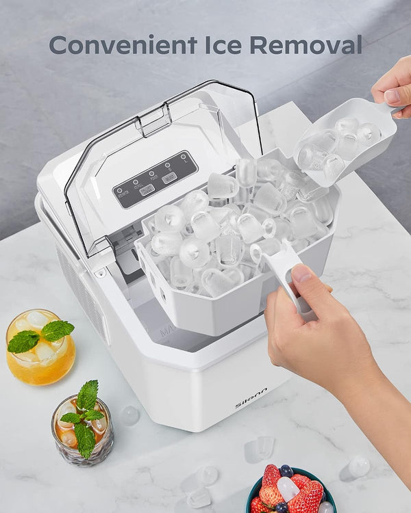 Ice Maker Countertop, Portable Ice Machine with Carry Handle, Self-Cleaning Ice Makers with Basket and Scoop, 9 Cubes in 6 Mins, 26 lbs per Day, Ideal for Home, Kitchen, Camping, RV